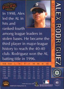 1999 Pacific - Red #40 Alex Rodriguez  Back
