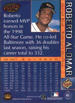 1999 Pacific - Red #45 Roberto Alomar  Back