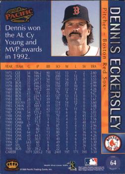 1999 Pacific - Red #64 Dennis Eckersley  Back