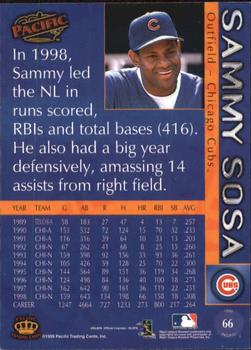 1999 Pacific - Red #66 Sammy Sosa  Back