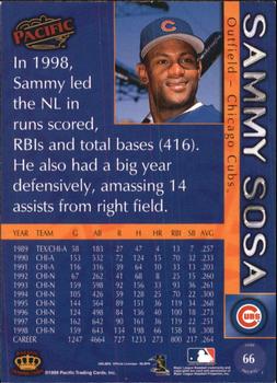 1999 Pacific - Red #66a Sammy Sosa Back