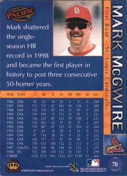 1999 Pacific - Red #70a Mark McGwire Back