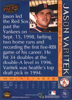 1999 Pacific - Red #76 Jason Varitek  Back