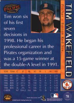 1999 Pacific - Red #78 Tim Wakefield  Back