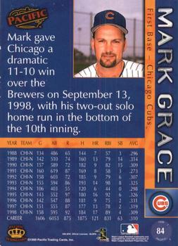 1999 Pacific - Red #84 Mark Grace  Back