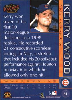 1999 Pacific - Red #94 Kerry Wood  Back