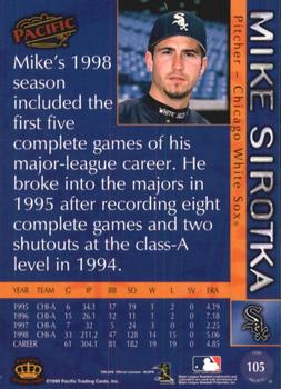 1999 Pacific - Red #105 Mike Sirotka  Back