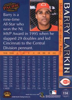 1999 Pacific - Red #114 Barry Larkin  Back