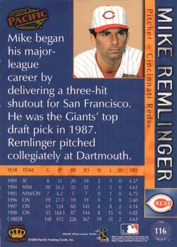 1999 Pacific - Red #116 Mike Remlinger  Back