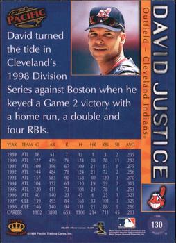 1999 Pacific - Red #130 David Justice  Back