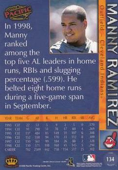 1999 Pacific - Red #134 Manny Ramirez  Back