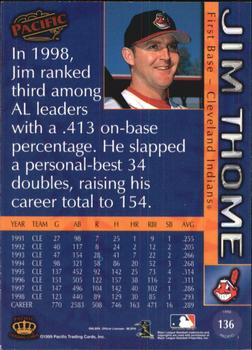 1999 Pacific - Red #136 Jim Thome  Back