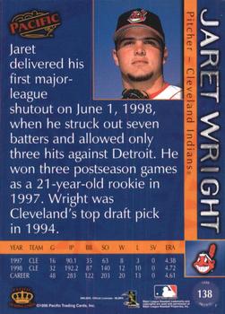 1999 Pacific - Red #138 Jaret Wright  Back