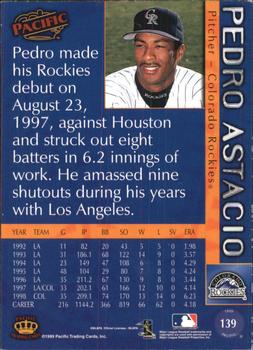 1999 Pacific - Red #139 Pedro Astacio  Back