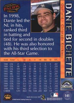 1999 Pacific - Red #141 Dante Bichette  Back