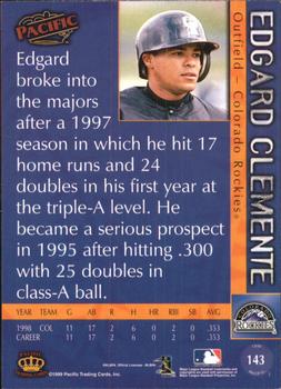 1999 Pacific - Red #143a Edgard Clemente Back
