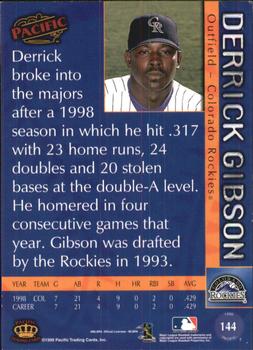 1999 Pacific - Red #144 Derrick Gibson  Back