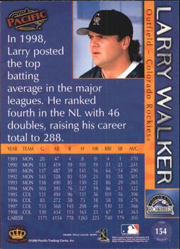 1999 Pacific - Red #154a Larry Walker Back