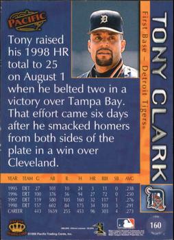 1999 Pacific - Red #160 Tony Clark  Back
