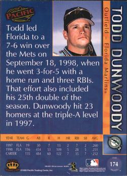 1999 Pacific - Red #174 Todd Dunwoody  Back