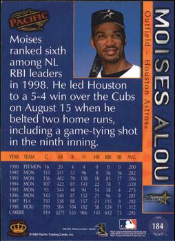 1999 Pacific - Red #184 Moises Alou  Back