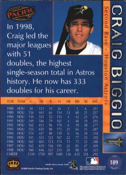 1999 Pacific - Red #189 Craig Biggio  Back