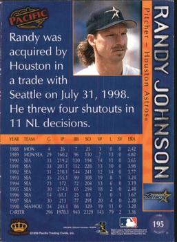 1999 Pacific - Red #195 Randy Johnson  Back