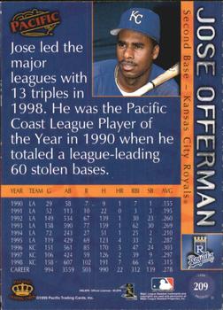 1999 Pacific - Red #209 Jose Offerman  Back