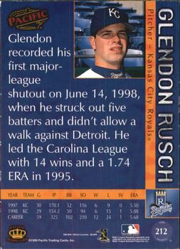 1999 Pacific - Red #212 Glendon Rusch  Back