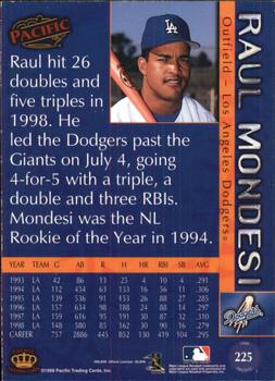 1999 Pacific - Red #225 Raul Mondesi  Back