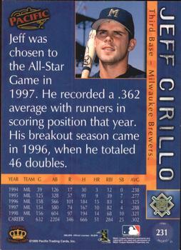 1999 Pacific - Red #231 Jeff Cirillo  Back