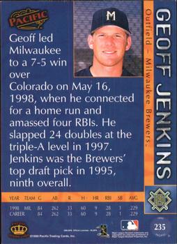 1999 Pacific - Red #235 Geoff Jenkins  Back