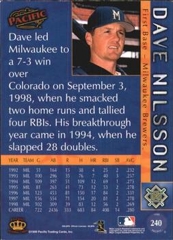 1999 Pacific - Red #240 Dave Nilsson  Back