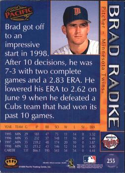 1999 Pacific - Red #255 Brad Radke  Back