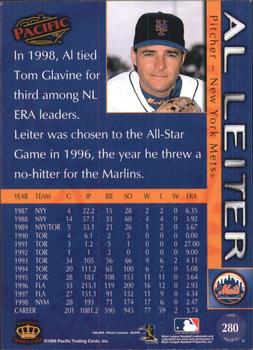 1999 Pacific - Red #280 Al Leiter  Back