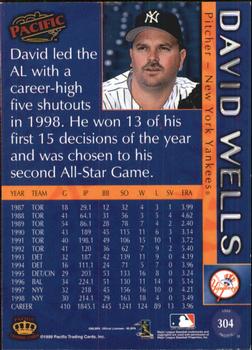 1999 Pacific - Red #304 David Wells  Back