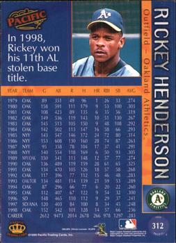 1999 Pacific - Red #312 Rickey Henderson  Back