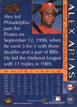 1999 Pacific - Red #321 Alex Arias  Back