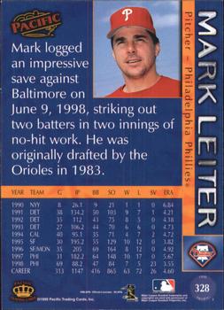 1999 Pacific - Red #328 Mark Leiter  Back