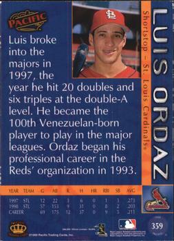 1999 Pacific - Red #359 Luis Ordaz  Back