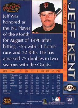 1999 Pacific - Red #383 Jeff Kent  Back