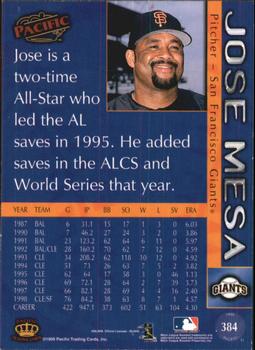 1999 Pacific - Red #384 Jose Mesa  Back