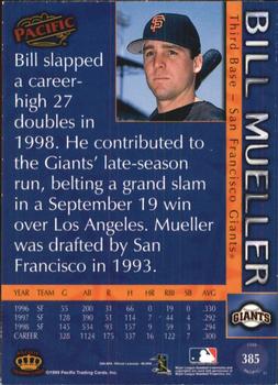 1999 Pacific - Red #385 Bill Mueller  Back