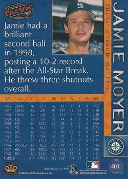 1999 Pacific - Red #401 Jamie Moyer  Back