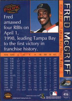 1999 Pacific - Red #416 Fred McGriff  Back