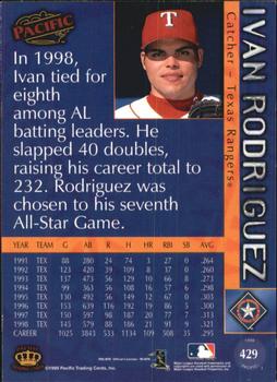 1999 Pacific - Red #429 Ivan Rodriguez  Back