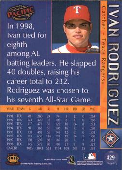 1999 Pacific - Red #429a Ivan Rodriguez Back