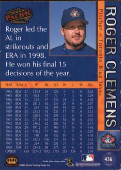 1999 Pacific - Red #436 Roger Clemens  Back