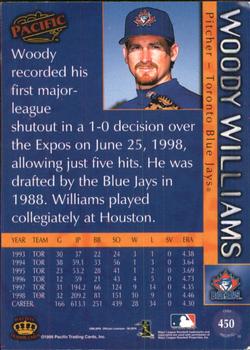1999 Pacific - Red #450 Woody Williams  Back