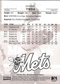 2015 Choice Binghamton Mets #25 Gabriel Ynoa Back
